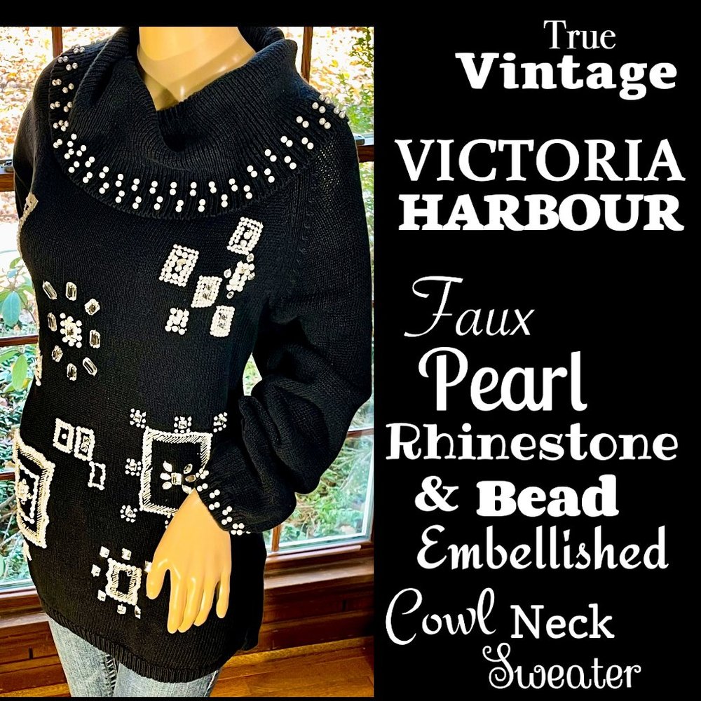 ⭐HP(X4)⭐VTG▪️VICTORIA HARBOUR▪️Pearl Rhinestone & Bead Embellished Sweater